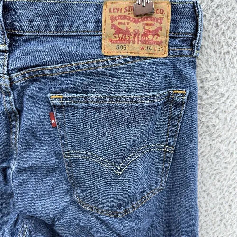 VTG Levis 505 Jeans Mens 34x32 (34x30) Straight Regular Medium Wash USA 90s‎ Y2K